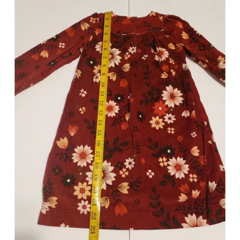 Gap dress 4T girls soft corduroy floral long sleeve fall burgundy red boho